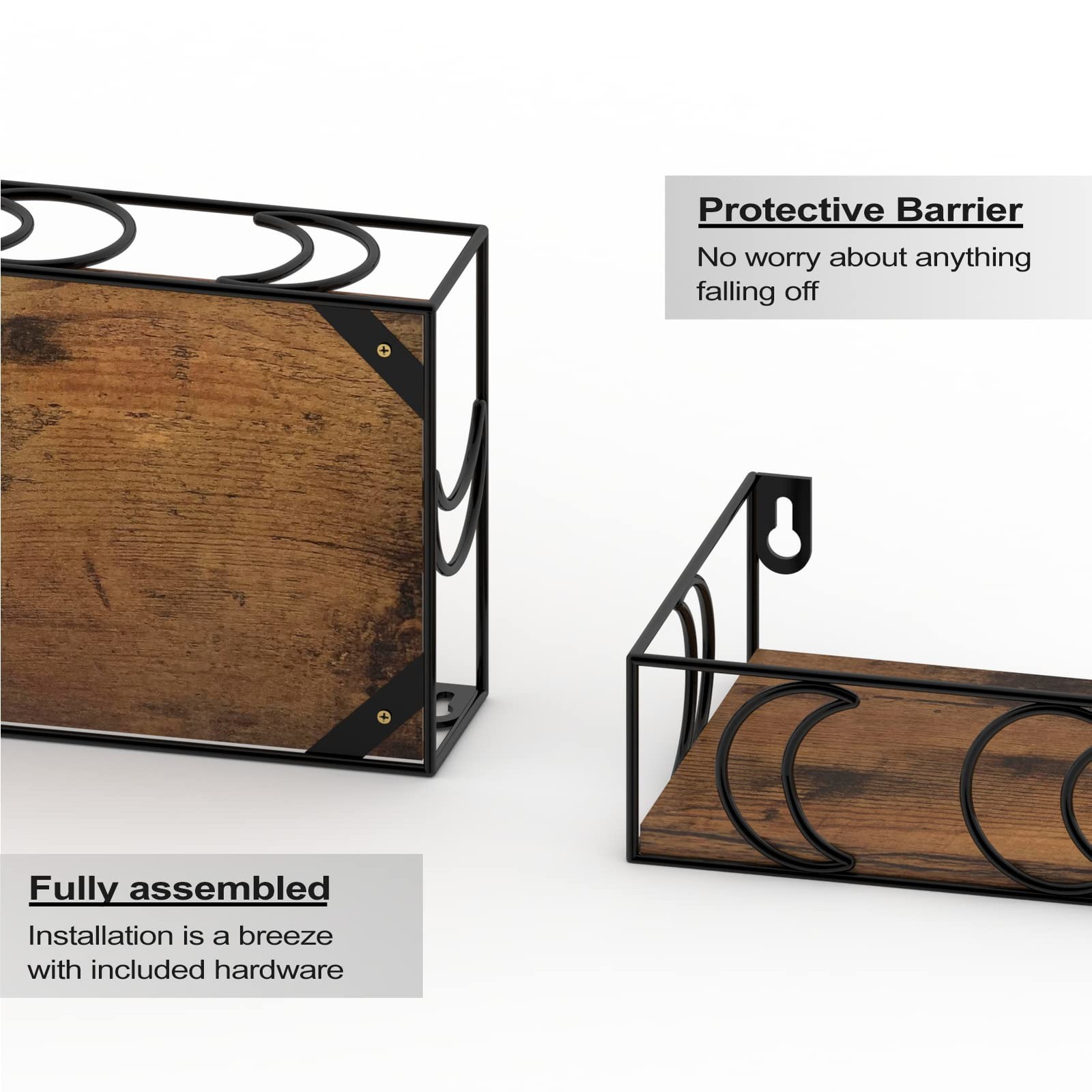 PHAREGE Moon Phase Floating Shelves Brown Black, Set of 3 Small Decorative Wa...