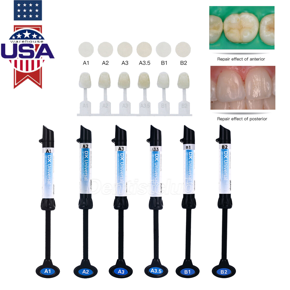 Dental Universal Light Cure Composite Veneer Teeth Resin SyringeA1 A2 A3 A3.5 B1