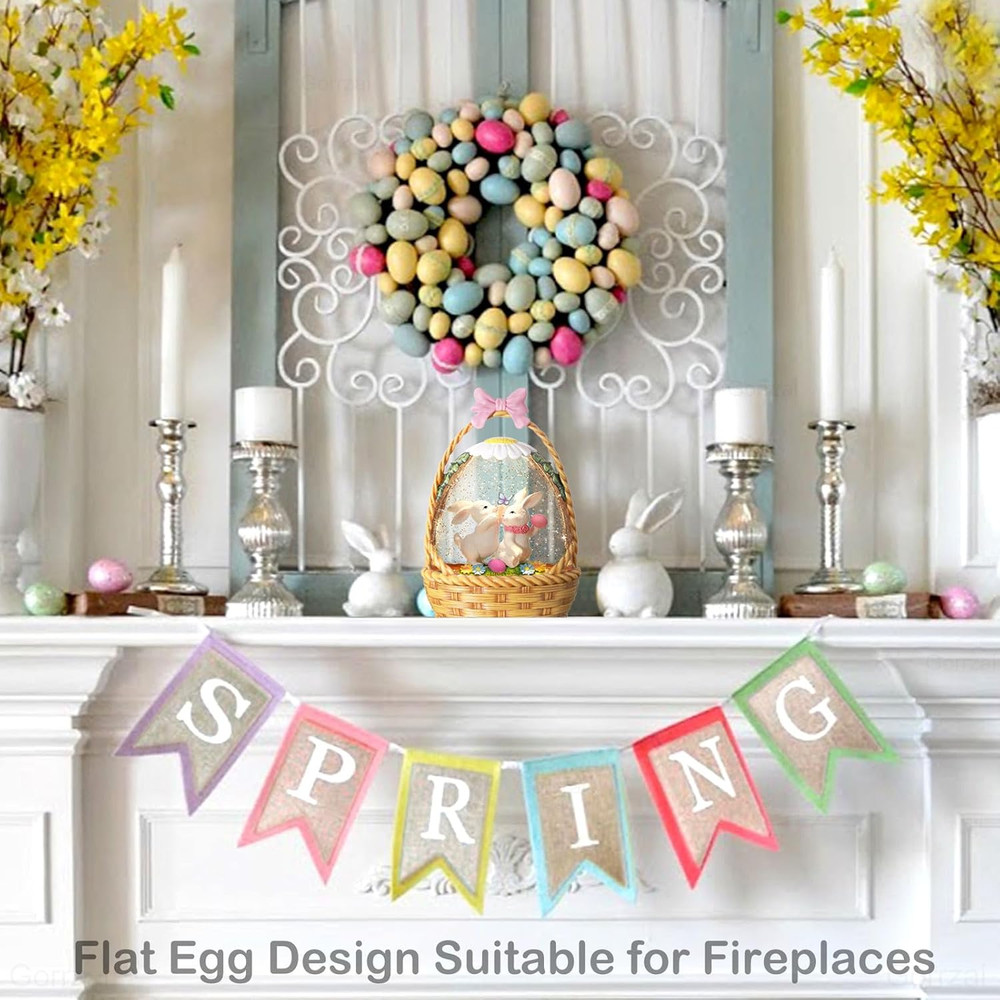 Easter Snow Globe Lantern Lighted Easter Bunny Eggs USB Battery Timer Glitter