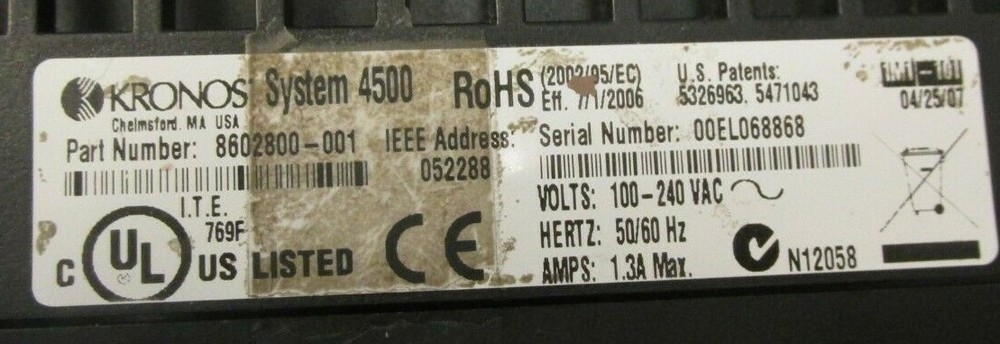 KRONOS SYSTEM 4500 DIGITAL TIME CLOCK