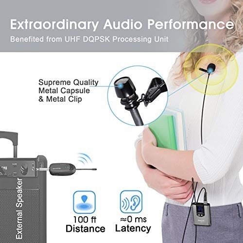 Dual Channel Wireless Lavalier Microphone System - Volume Control for iPhone, DS