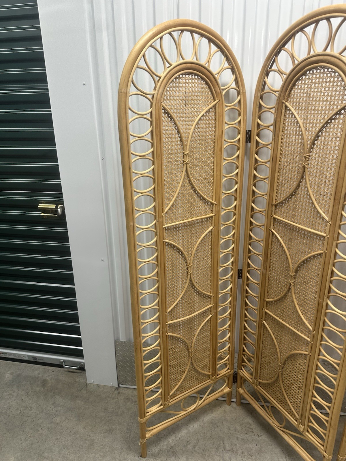 Vintage Boho Chic Bamboo Rattan 3-Panel Room Divider Screen MCM Retro