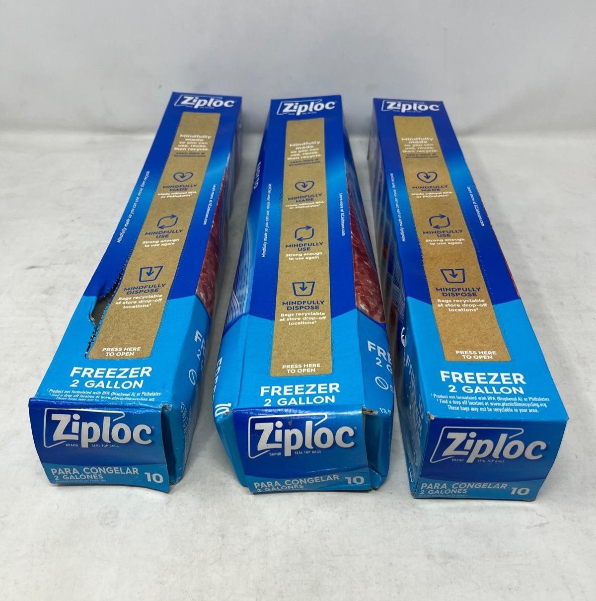 3 Pack - Ziploc 2 Gallon Freezer Bags, 10 Count (13" x 15") **Damaged Open Box**