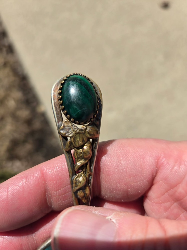 Vtg. foldable magnifier w/possible malachite stone in handle.