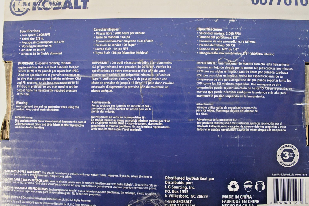 Kobalt Forward/Reverse Rocker Switch Air Drill 0077616