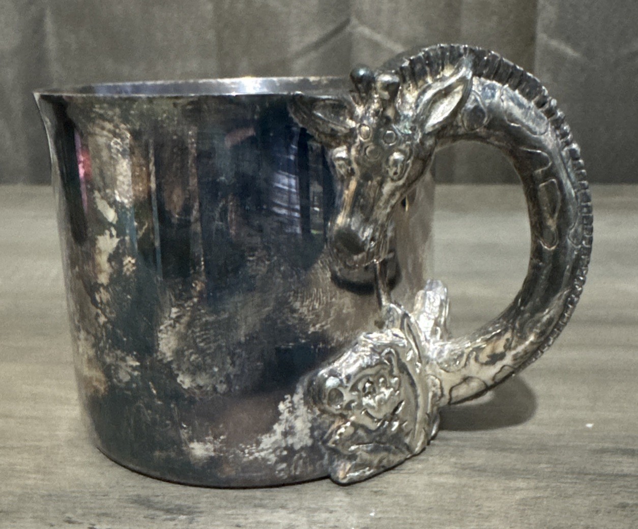 Antique Reed & Barton Vintage Silver Plated Baby Cup Giraffe/Lion/Monkey