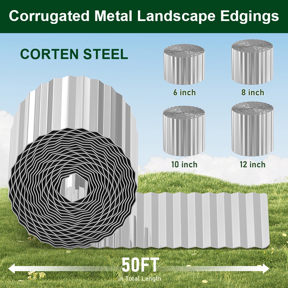 Corten Steel Corrugated Edges 50FT Metal Landscape Edging for Garden Lawn Border