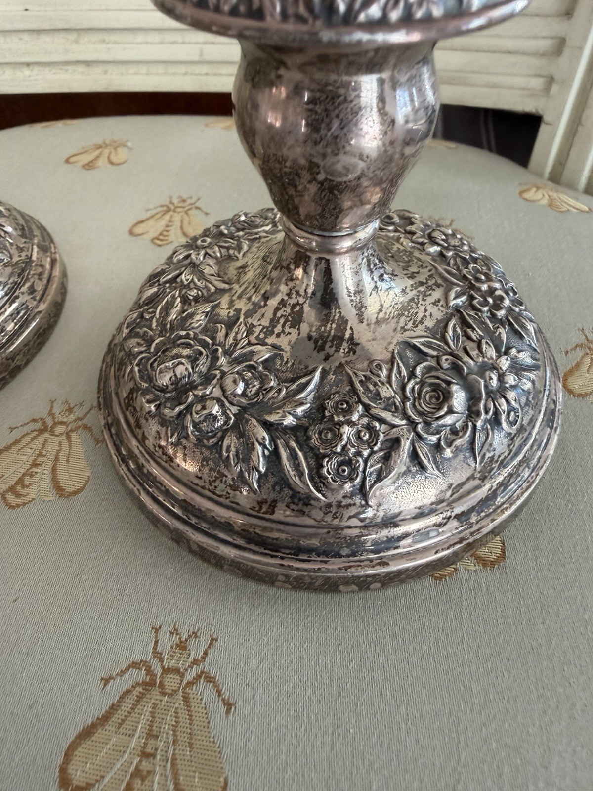Pair of Vintage S. Kirk & Son REPOUSSE Sterling Silver Candleholders