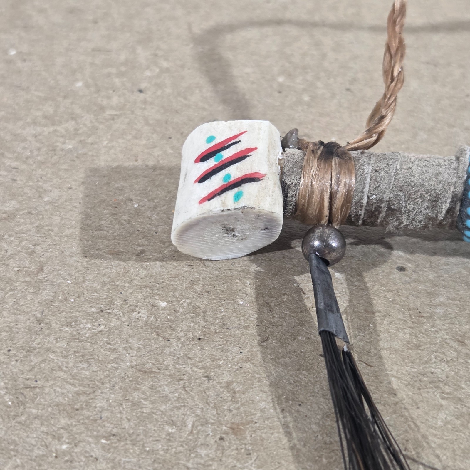 Authentic Navajo Peace Pipe 6" Handcrafted Faux Turquois Beads leather wood stag