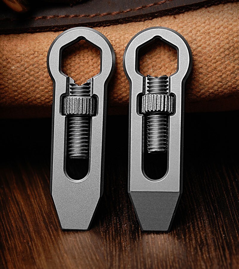 1PC EDC Titanium Pocket Pry Bar Adjustable Wrench Crowbar Keychain Multi Tools