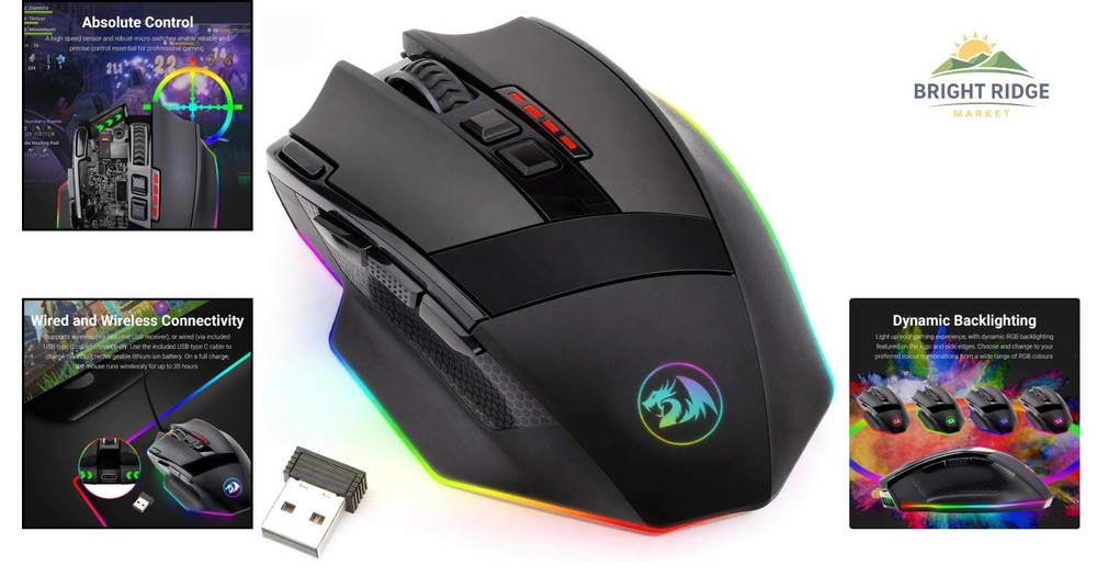 High Precision Optical Gaming Mouse with Wireless Connectivity and LED Features