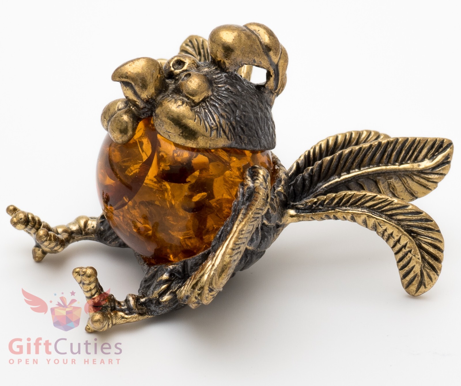 Brass amber figurine bird wild little Rooster chicken IronWork