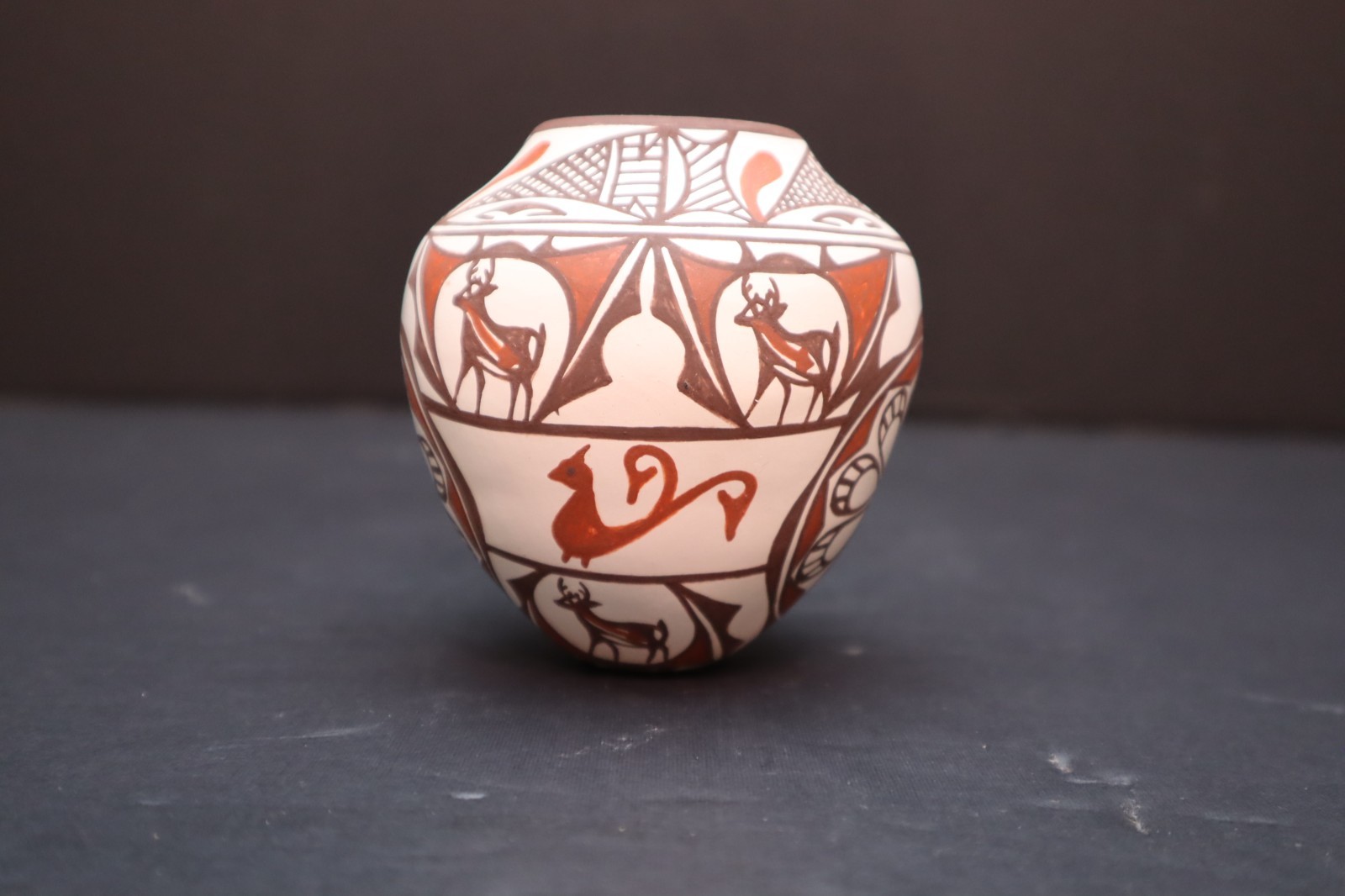 VTG Zuni Pueblo Heart-line Deer Pottery Jar Figural Pictorial Gabriel Paloma Pot