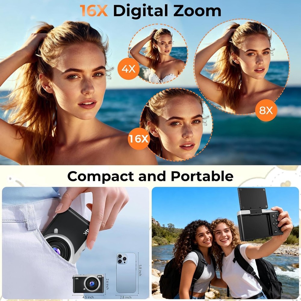 MaxMango Digital Camera, 64MP Autofocus Vlogging Camera for YouTube with 64G