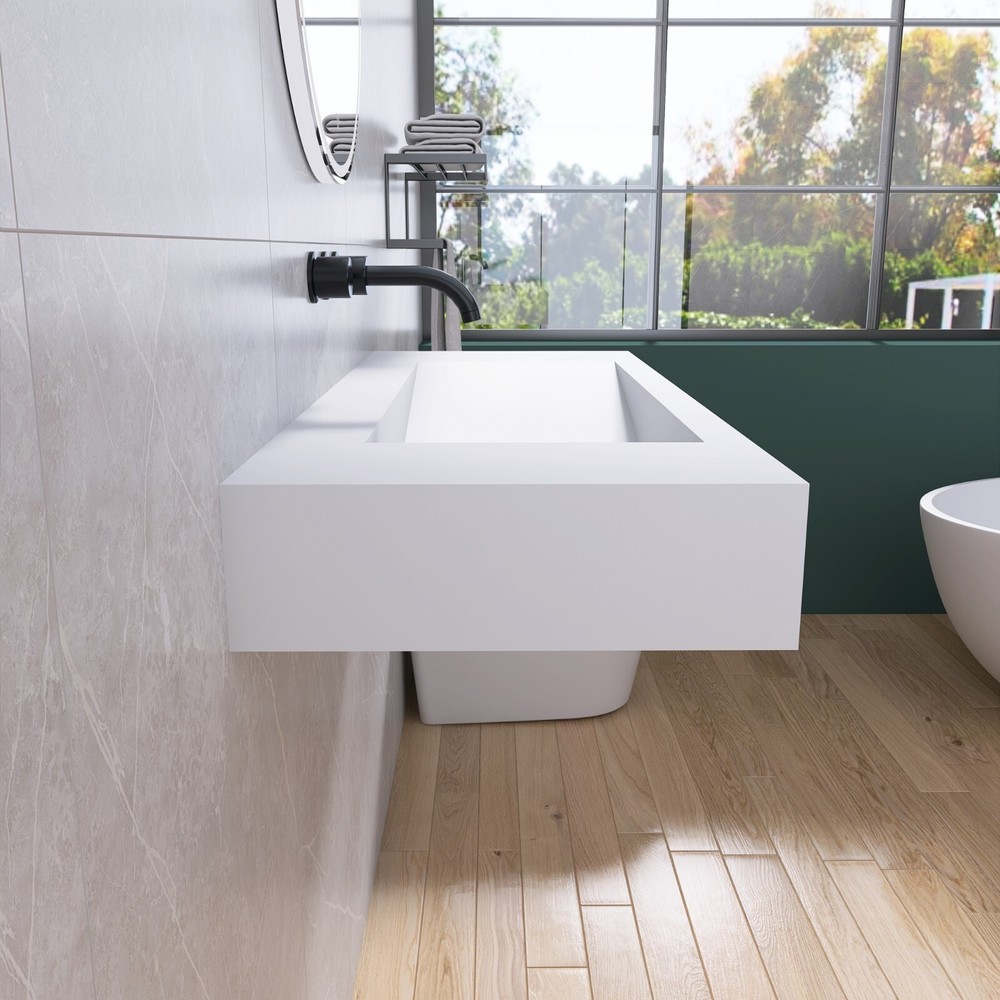 48'' Wall Mounted Bathroom Sink Solid Surface Bathroom Vessel Sink