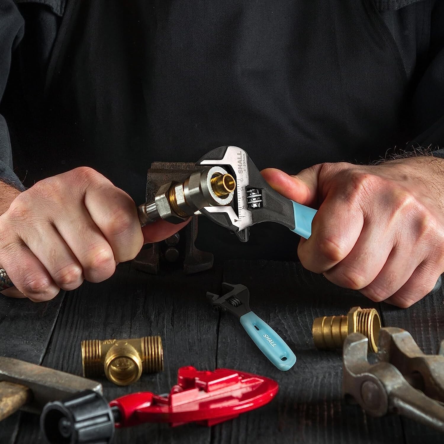 SHALL 3 Pc Adjustable Wrench Set,10/8/6 Inch Cr-V Steel Wrench with Cushion Grip