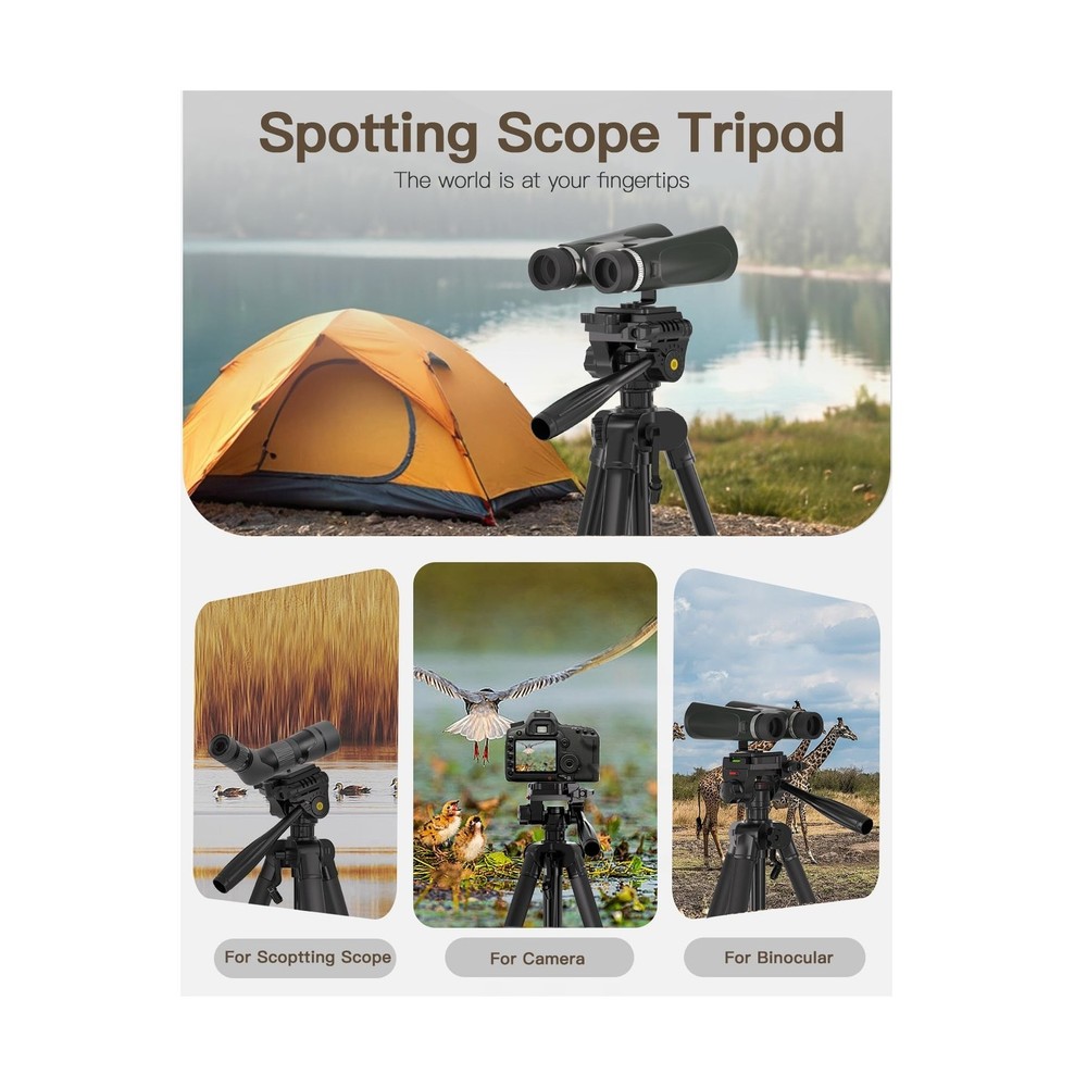 69” Tripod for Spotting Scopes, Binocular & Camera, Includes Binocular Ada