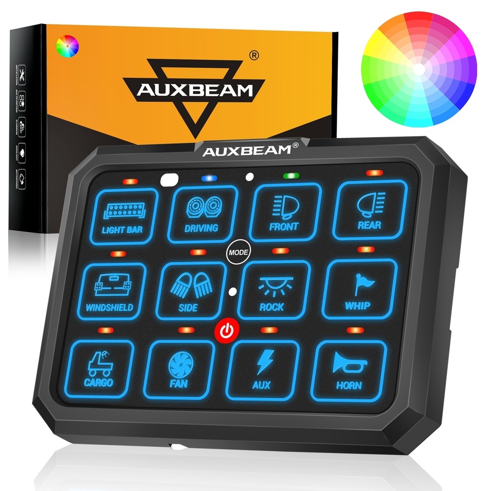 AUXBEAM RGB 12 Gang Switch Panel On-Off LED Car Switch Panel Circuit Control Box