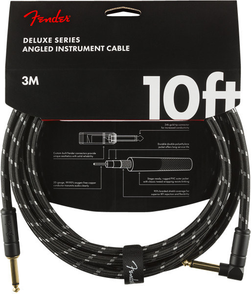 Fender Deluxe BLACK TWEED Guitar/Instrument Cable, Straight-Right Angle, 10' ft