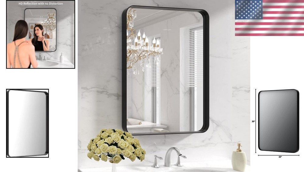 Stylish Rounded Rectangle Matte Black Mirror - Anti-Rust & Shatterproof Design