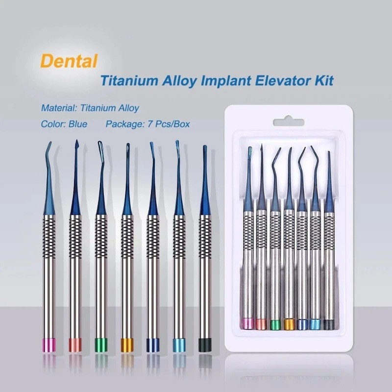7Pcs/Set Blue Titanium Alloy Dental Luxating Elevator Kit for Root Extraction