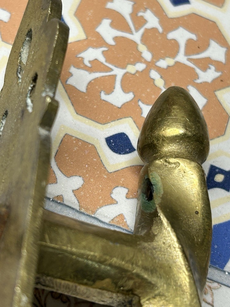 Ornate Solid Brass Door Pull Handle Architectural Salvage Aged Patina MCM