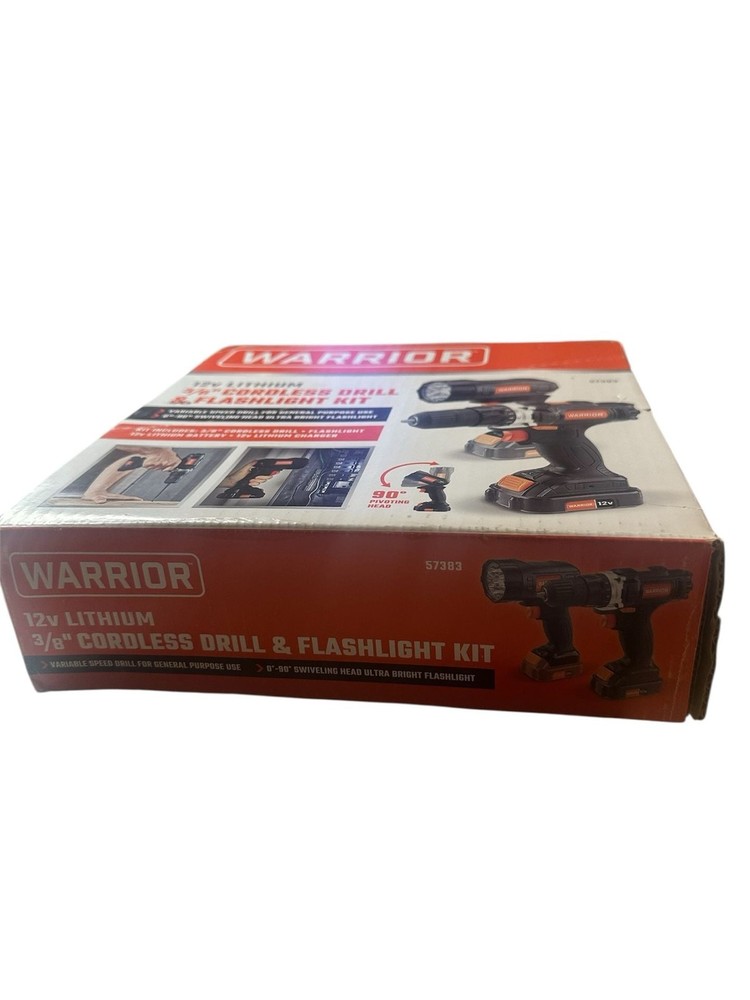 Warrior 12V Lithium 3/8-inch Cordless Drill and Flashlight Kit 2-Tool Kit