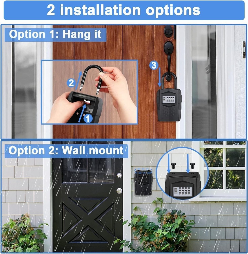 Secure Waterproof Key Lock Box with Double Hook - Perfect for Realtors