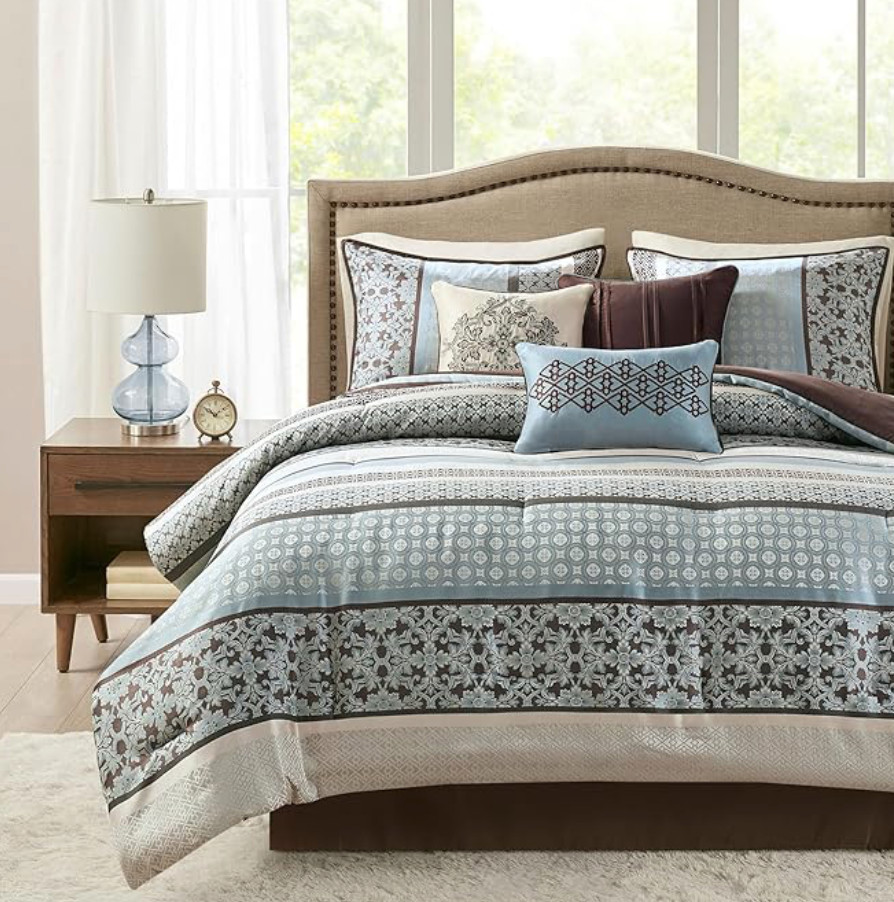 Dartmouth 7-Piece Blue Polyester Queen Comforter Set NWT