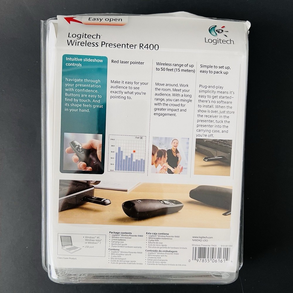 Logitech R400 USB Wireless Presentation Pointer Laser w/ Case TESTED WORKS!