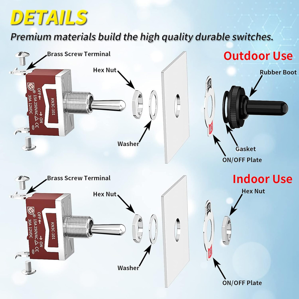 Toggle Switch 12V DC 125V SPST 2 Pin Waterproof Marine Toggle Switch 12 Volt on
