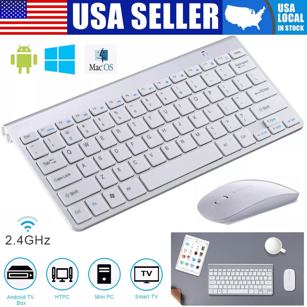 Mini Wireless Keyboard & Mouse Set 2.4G USB for PC Mac Apple Smart TV Computer