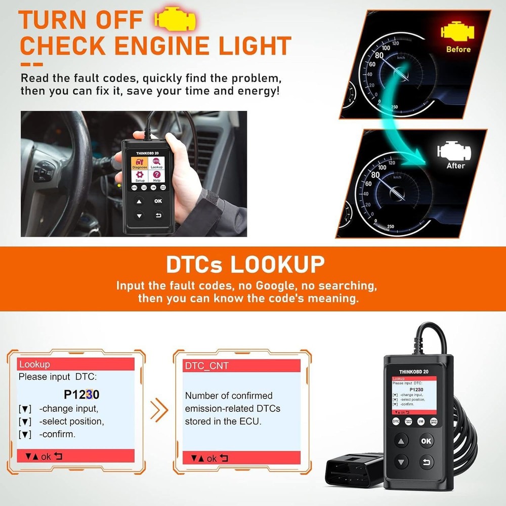 USED Thinkcar Thinkobd 20 Code Reader Clear Engine Fault Light OBD Reader USA