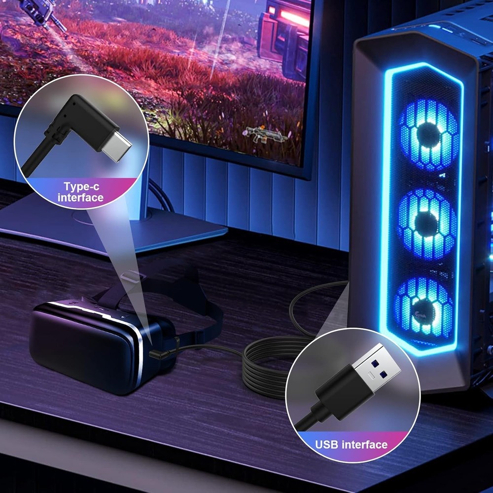 Lightweight 10ft VR Link Cable for Oculus Quest - 5Gbps Data Transfer & Charge