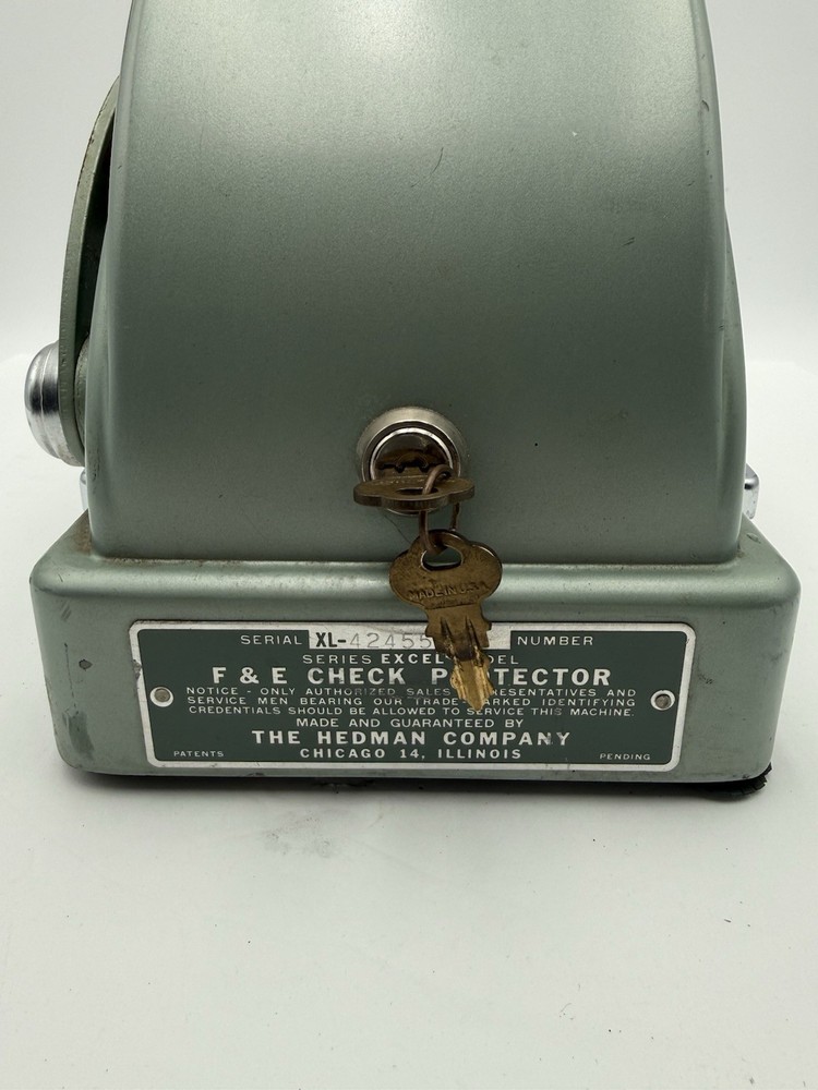 Vintage Hedman Check Protector Excel Model Check Writer w/ Keys