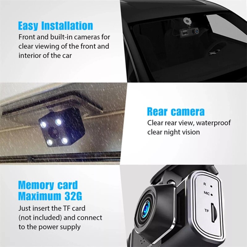 Dash Cam HD 1080p Car Dual Lens Front/Rear/Inside Video Recorder Camera G-sensor