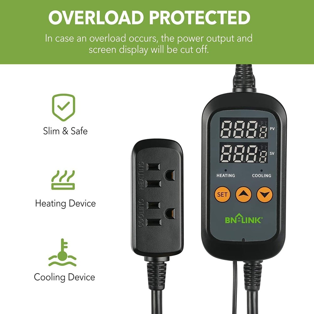 Digital Temperature Controller Heating Cooling Outlet Thermostat Plug -40-176°F