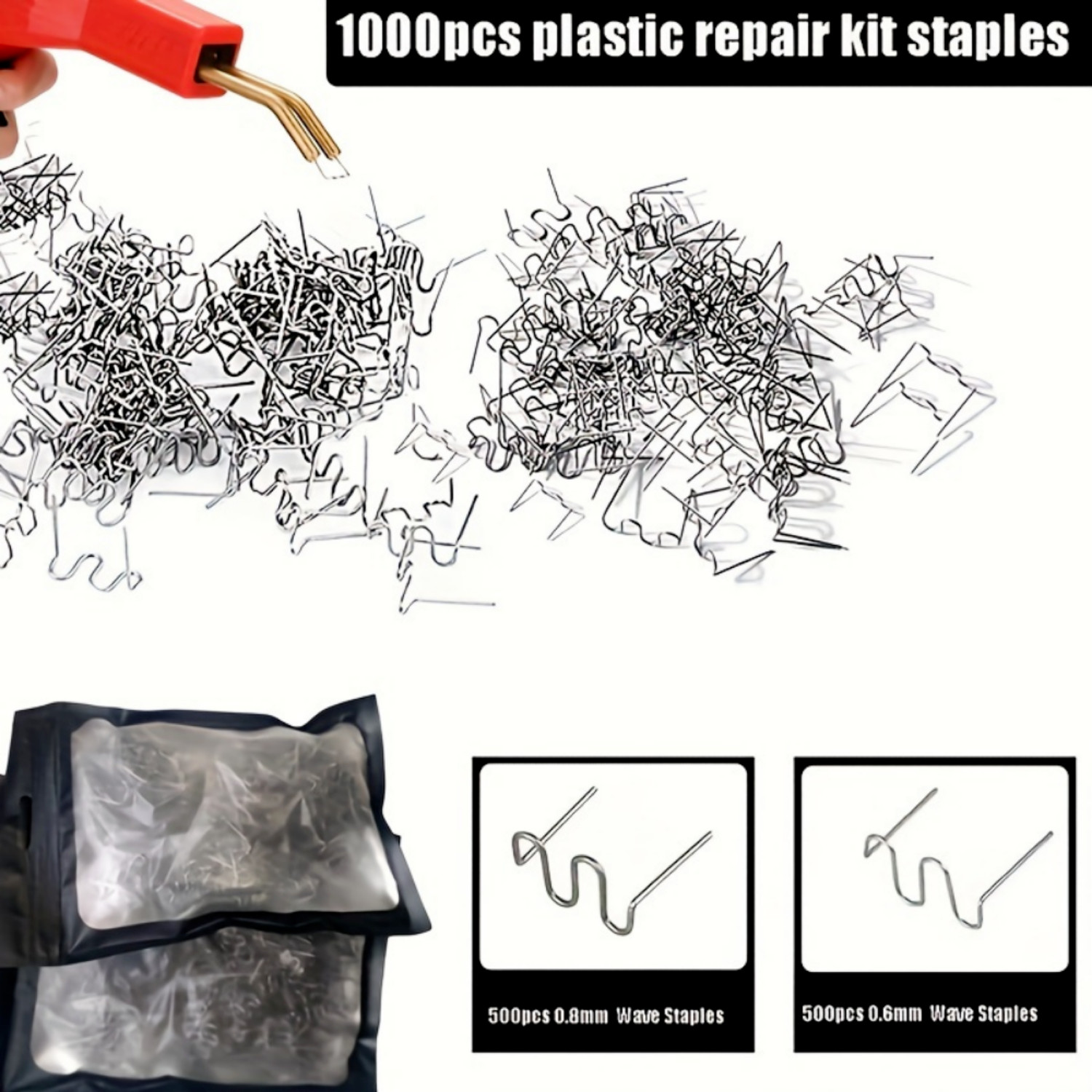 1000X 0.6mm/0.8mm Hot Staples Plastic Welding Wave Stapler For Car Bumper Repair