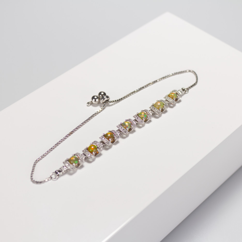 QVC Opal Gemstone Diamond Cut Adjustable Bracelet, Sterling Silver