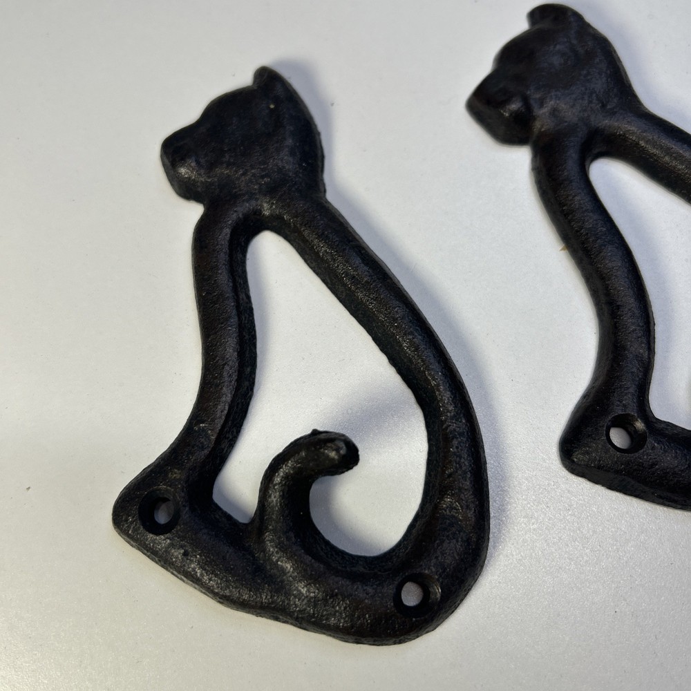 Cast Iron Cat Tail Wall Hook Rack 3 Hooks Key Leash Holder Coat Hat