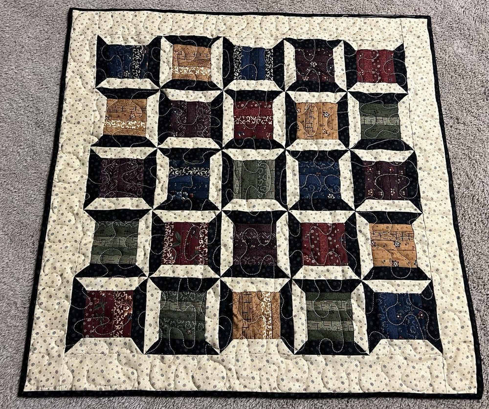 Handmade Quilted Table Topper ~ 23 3/4" square ~Multi colored spools