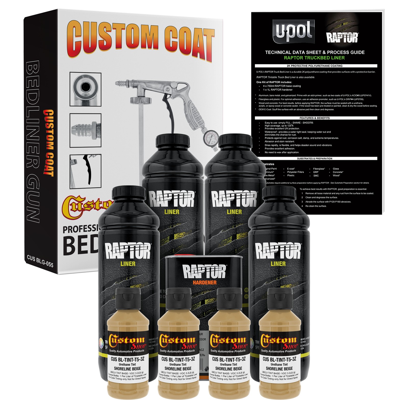 Raptor Shoreline Beige Urethane Spray-On Truck Bed Liner Spray Gun, 4 Liters
