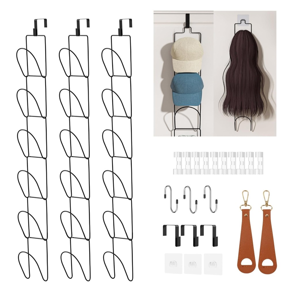 18 Pack Over The Door Hat Organizer for baseball caps | Multi-Functional Base...