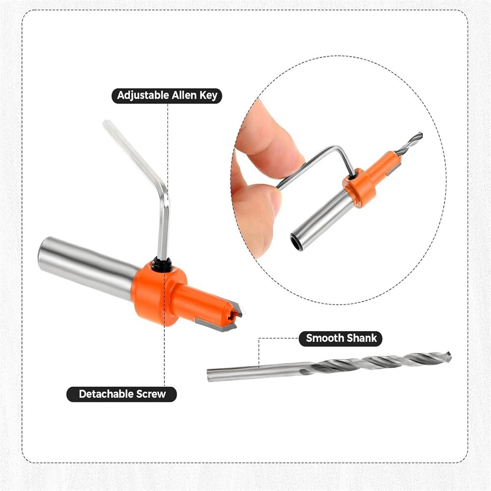 5 x Adjustable Countersink Drill Bits Set For Home Repairs Craftsmanship DIY