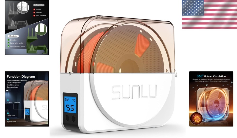 S1 Plus Filament Dryer Box with Adjustable Temp & Timer for 3D Printing Success