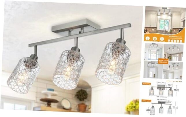 Brushed Nickel Semi Flush Mount Ceiling Light with Rotatable 3 Light