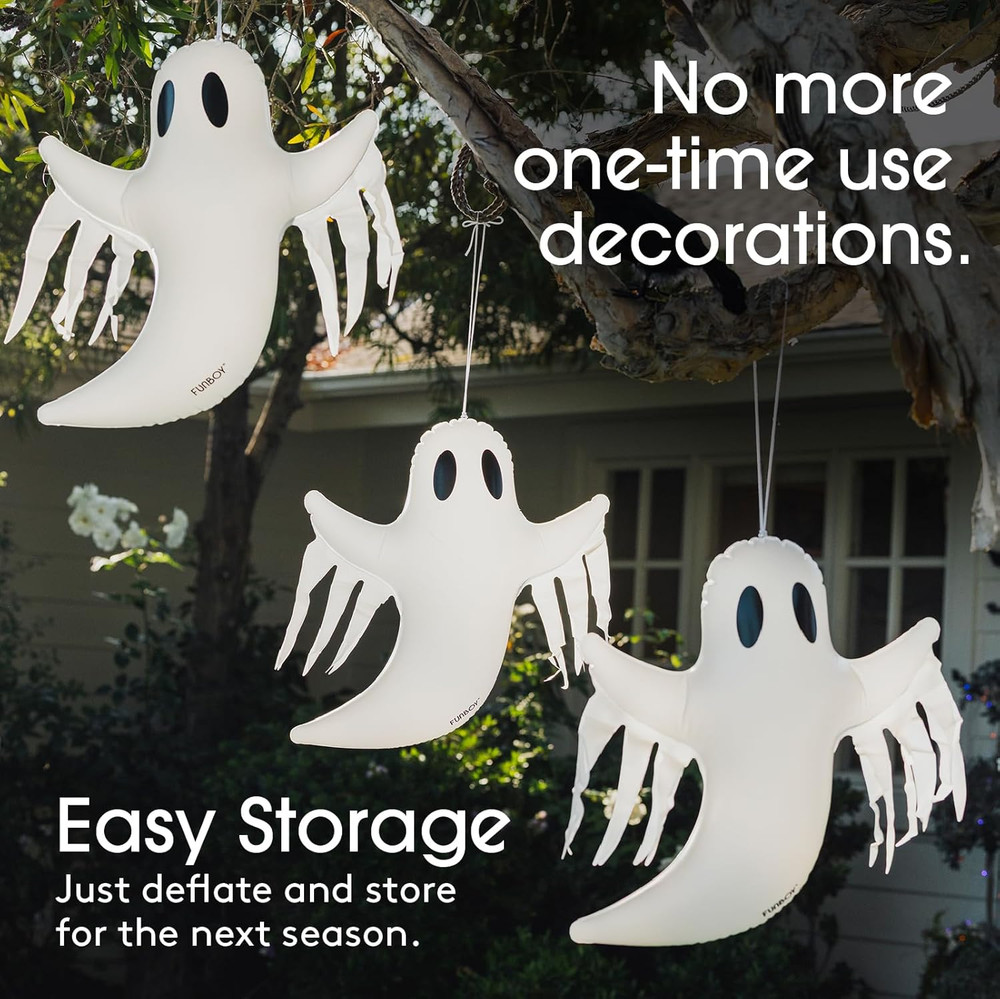 Hanging Ghost Halloween Décor (3 Pack) – Includes Suction Cups & Hangers
