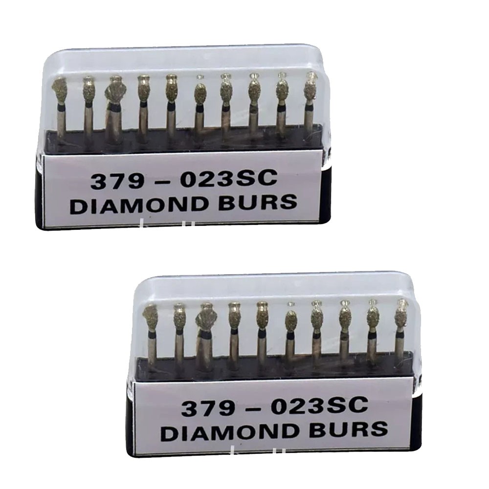 20Pcs Dental Diamond Bur FG Egg Football 379/023SC Super Coarse High Speed Black