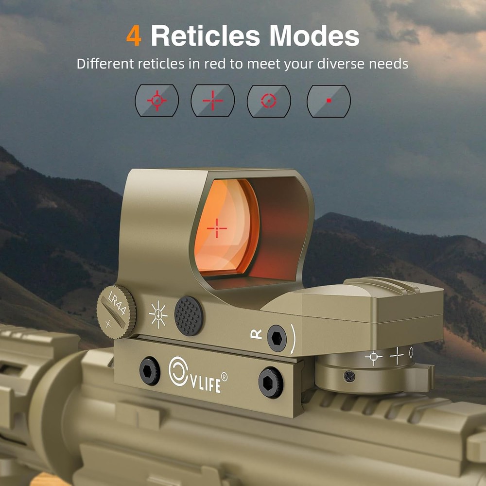 CVLIFE Reflex Sight, 1x28x40mm Red Dot 4 Adjustable Reticles Sand