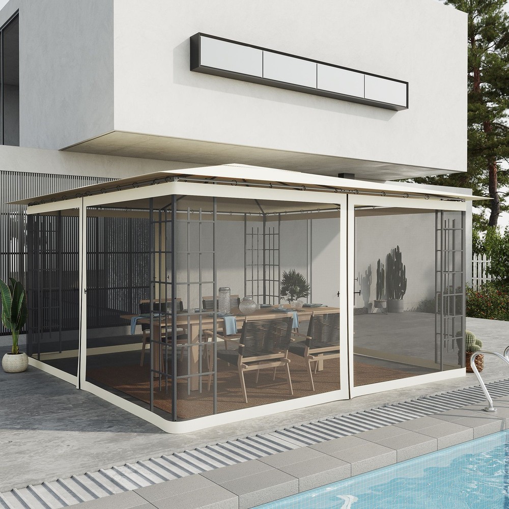 Gazebo Screen Replacement: 4-Piece Mesh Curtains, 13.2'x6.8', Polyester